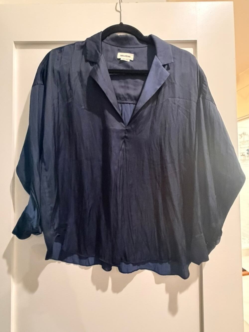 Zadig & Voltaire Navy Silky Open neck Shirt - Size XS